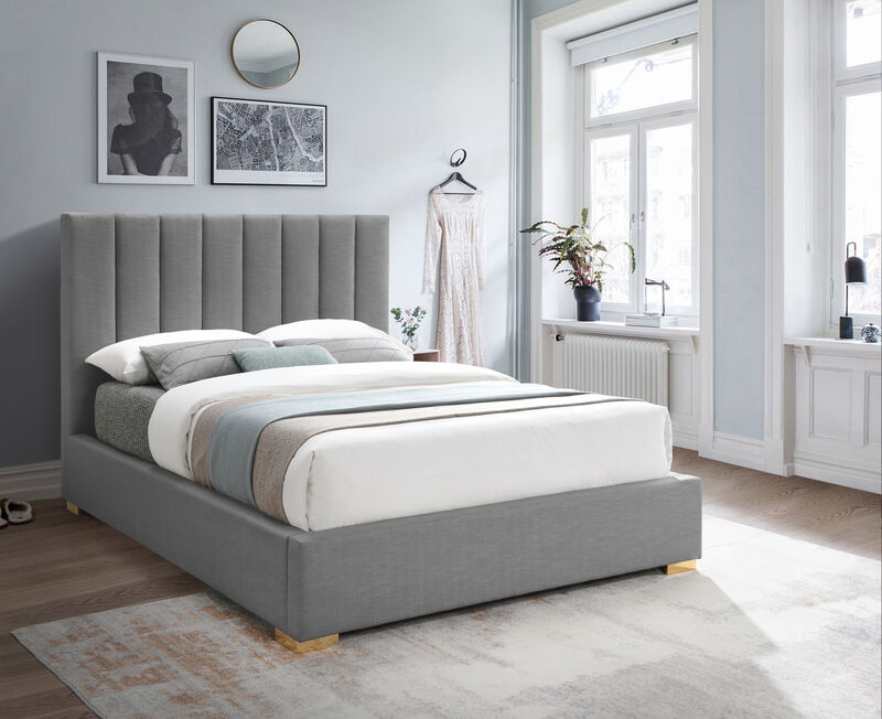 Meridian Furniture Pierce Grey Linen Textured Fabric King Bed image number 2
