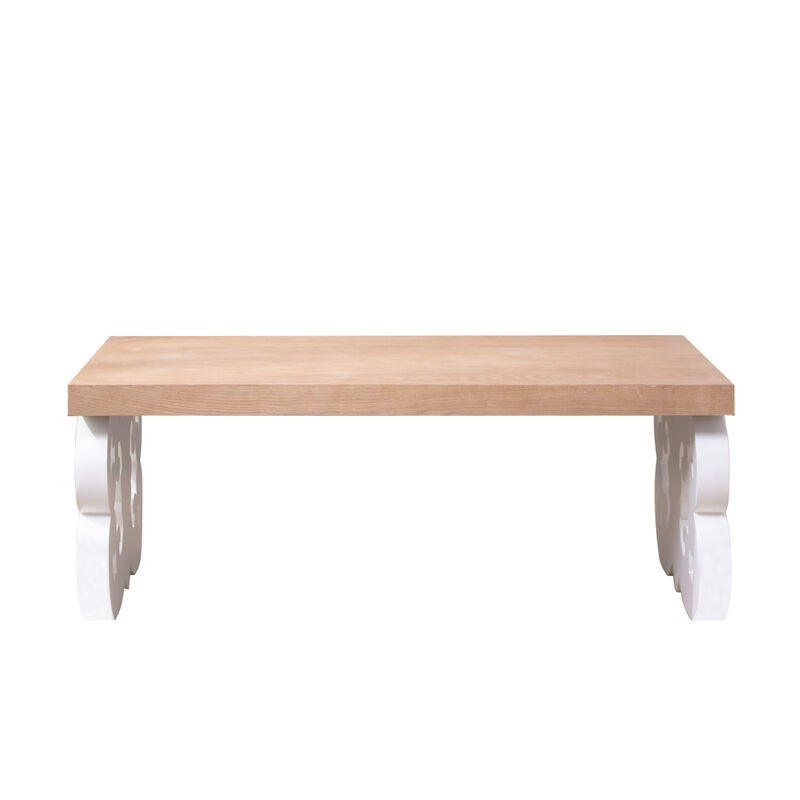 GOODSILO Scroll Base Coffee Table with Natural Wood Top &ndash; Modern Farmhouse Accent Table for Living Room Elegance image number 0