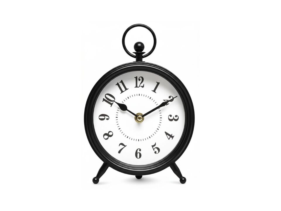 Vintage Black Table Clock - Battery Operated Silent Desk Clock for Living Room