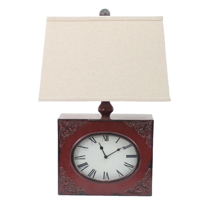 Hivvago 22" Distressed Red Metal Bedside Lamp With Beige Shade