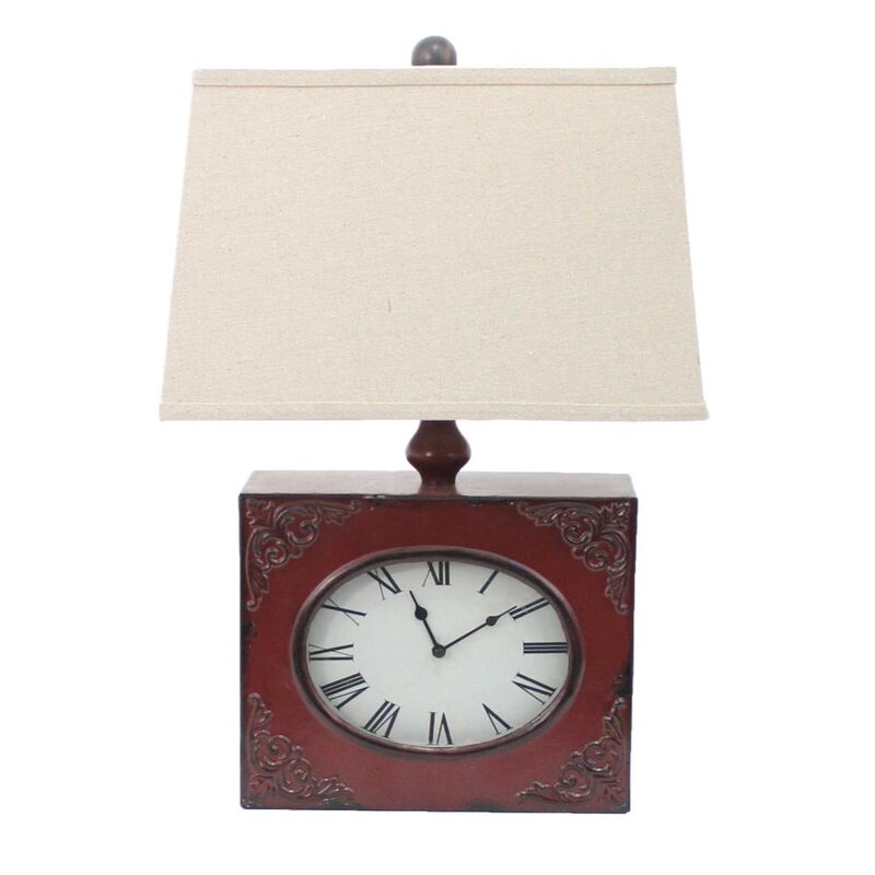 Hivvago 22" Distressed Red Metal Bedside Lamp With Beige Shade
