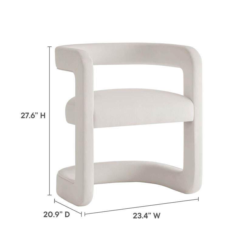 Modway Winslow Stain-Resistant Performance Velvet Dining Chair in Alabaster - Open Back Barrel Armchair - Upholstered Dining Chair - Cozy Reading Chair or Velvet Vanity Chair image number 2