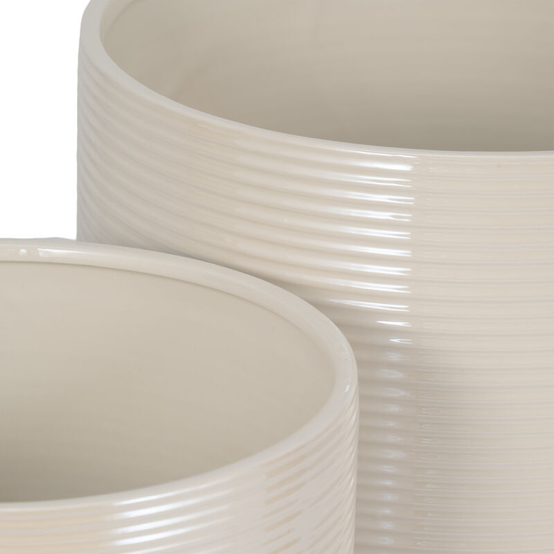 Iridescent Ribbed Planters, Ivory
