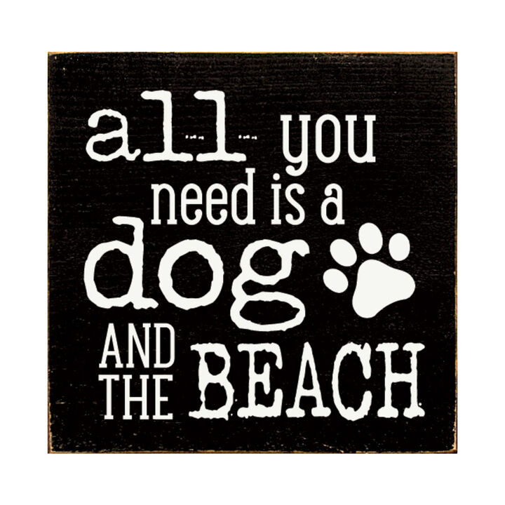 Wooden Dog Lover Beach Sign for Coastal Wall and Shelf Home Decor
