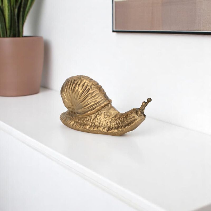 HomeRoots 3" Antiqued Gold Cast Iron Snail Figurine image number 1
