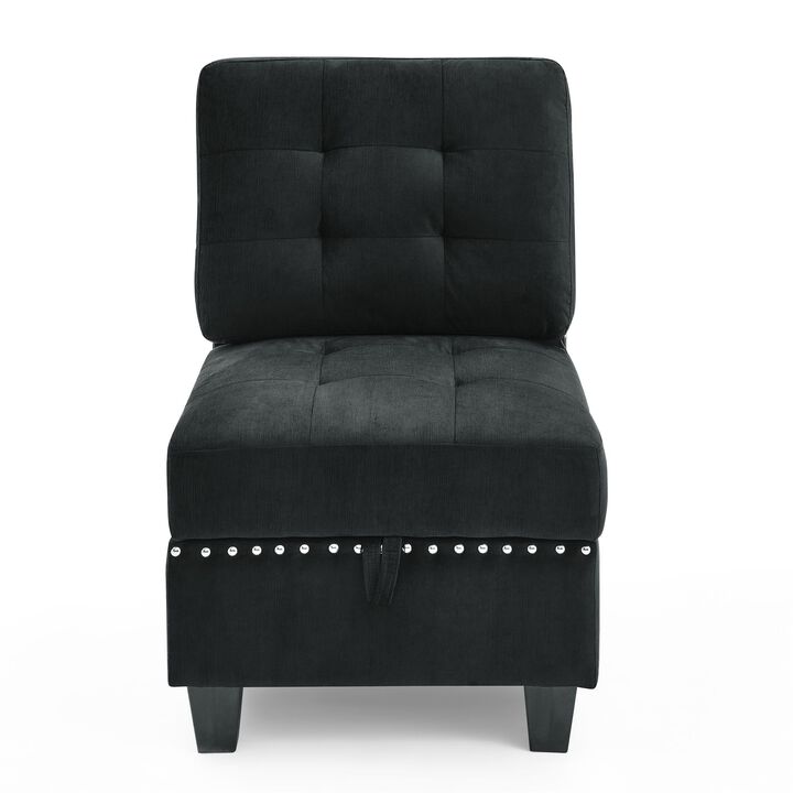 Modular Sectional Single Chair in Black Velvet: Compact and Luxurious Seating Solution
