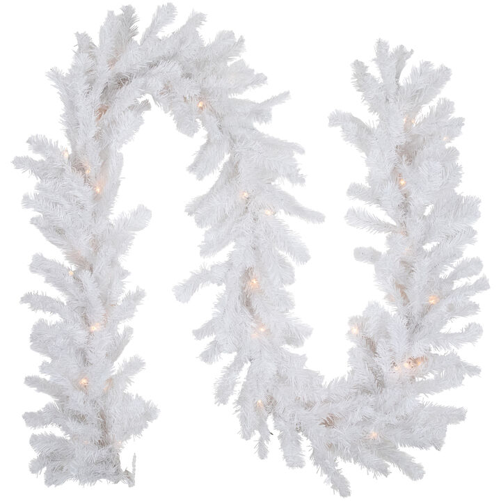 9' x 8" Pre-Lit Snow White Artificial Christmas Garland  Clear Lights
