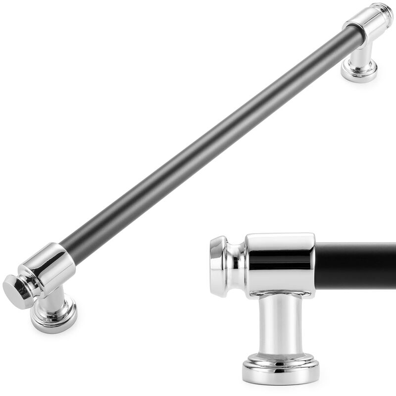 KOOFIZO Black and Chrome Cabinet Pulls, 1-Piece Cabinet Handles, 8.8 Inch/224mm Screw Spacing, P11 Hardware for Kitchen Door, Dr