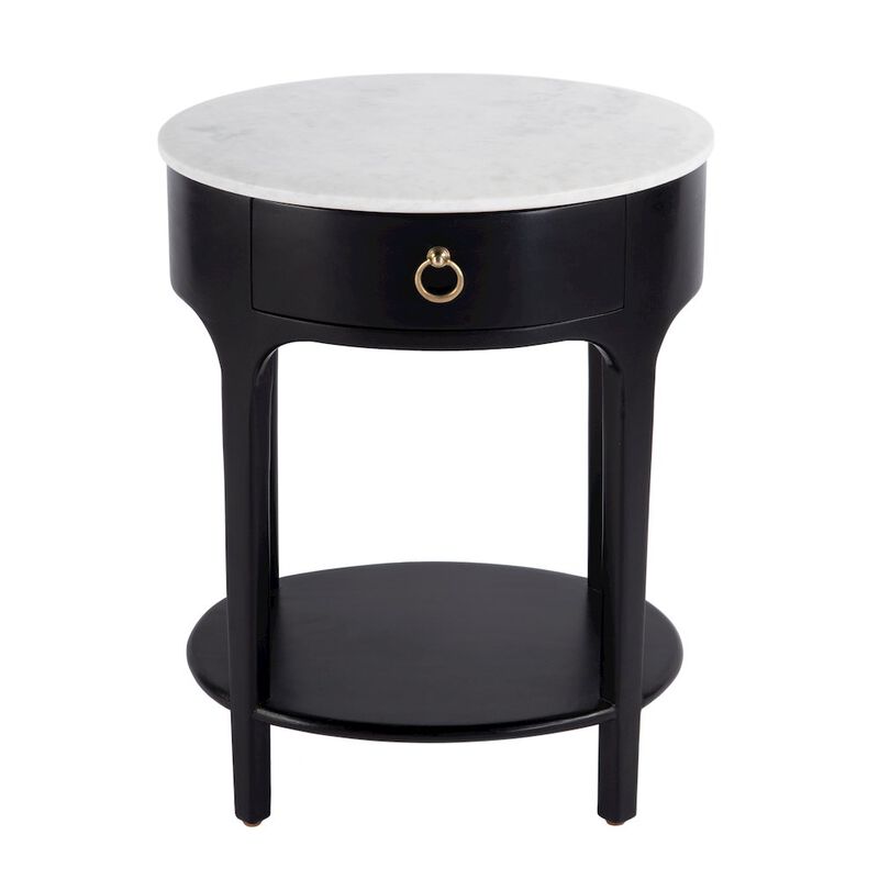 Butler Specialty Ellen 18.25 in. W Oval Marble and Wood 1 Drawer Nightstand, Black image number 3