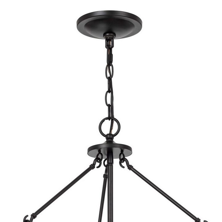 Chandelier with Metal Bird Cage Pendulum Design, Black - Benzara