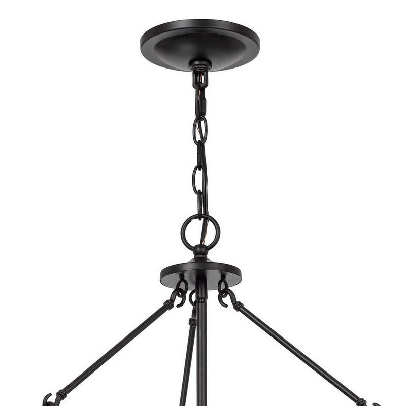 Chandelier with Metal Bird Cage Pendulum Design, Black - Benzara