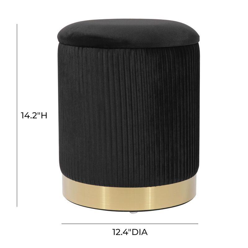 Tov Furniture Zoe Pleated Velvet Round Storage Ottoman (Black) image number 2