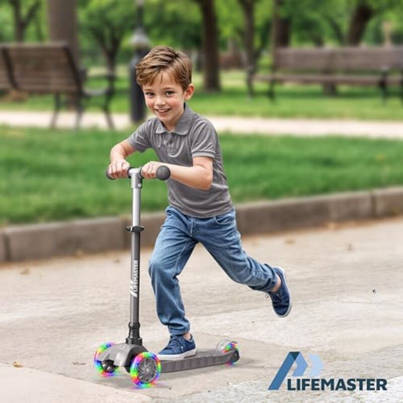 Lifemaster 3-Wheel Kids Scooter with LED Wheels, 4-Level Adjustable Handlebar, Anti-Slip Deck, Safety Certified, Ages 2+, Supports 110 lbs, GrayToy image number 2
