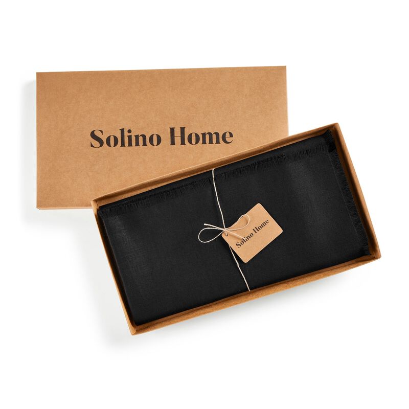 Solino Home Fringe 100% Linen Table Throw &ndash; Handcrafted, Machine Washable, Perfect for Holiday and Everyday Dining