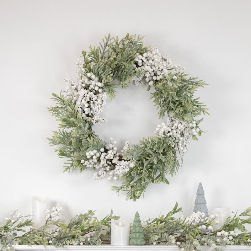 5' x 10" White Berry and Frosted Pine Christmas Garland  Unlit image number 1