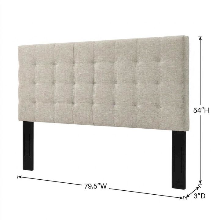 Tufted Upholstered Headboard in Linen Fabric, Elegant Design for King Bed
