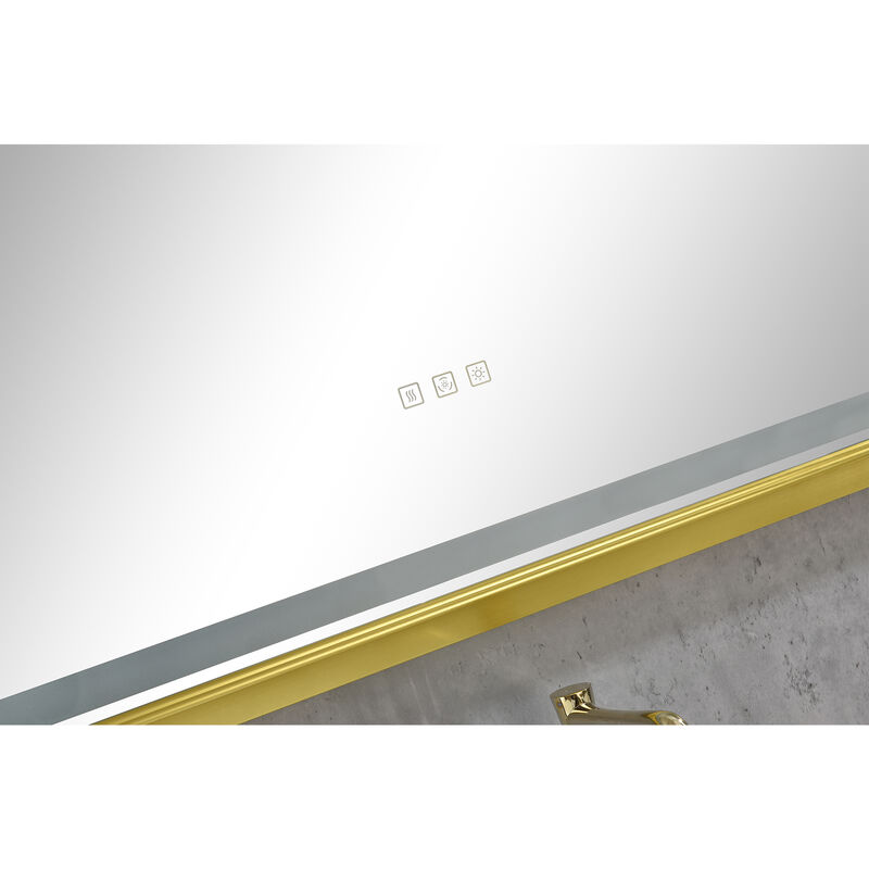 LED Frontlit Bathroom Mirror with Metal Frame Wall-Mounted Vanity Mirror with Smart Touch Button for Modern Lighting