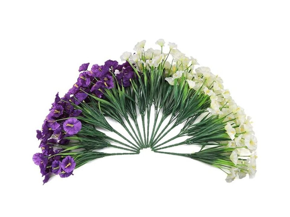 16 Bundle Purple Artificial Morning Glory Flowers UV Resistant Outdoor Garden