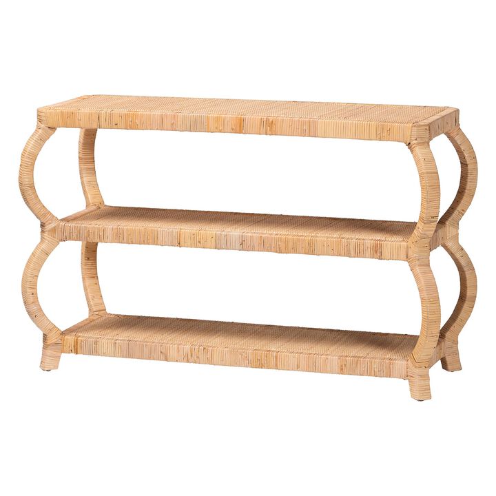 bali & pari Dalida Bohemian Natural Rattan 3 Tier Console Table
