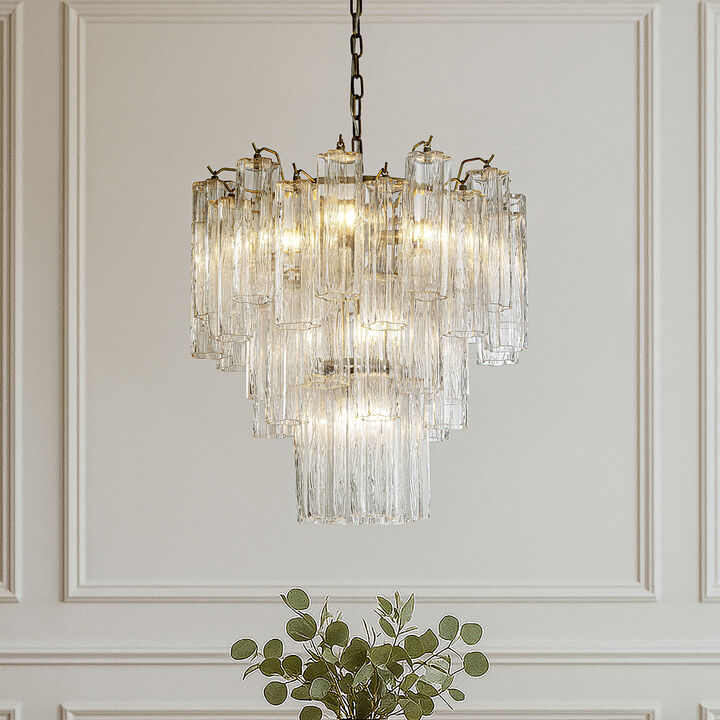 23'' Mid Century Modern Flower Glass Chandelier in Aged Bronze Elegant Vintage Glam Tiered Pendant Light for Dining Room or Wedding Venue