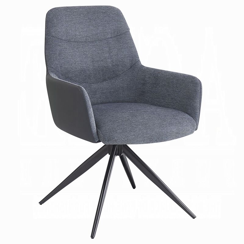 Husti Armchair Set of 2, Gray Fabric and Faux Leather, Black Iron Star Base image number 5