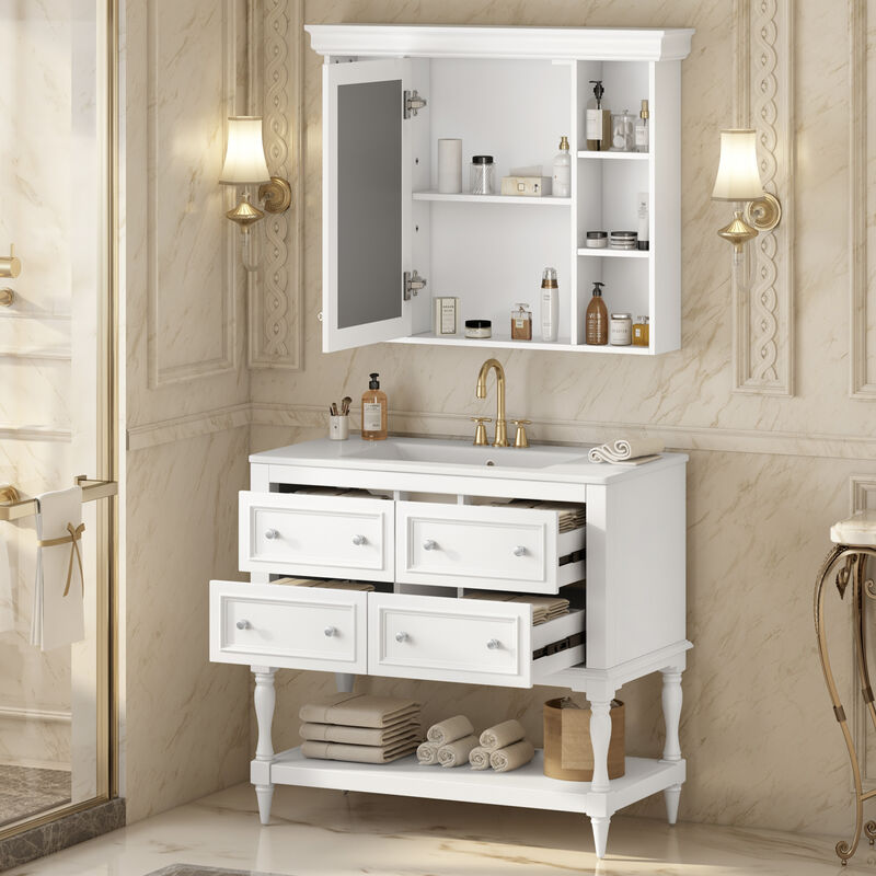 Merax Bathroom Vanity Set with Ceramic Sink & Mirror Cabinet image number 2