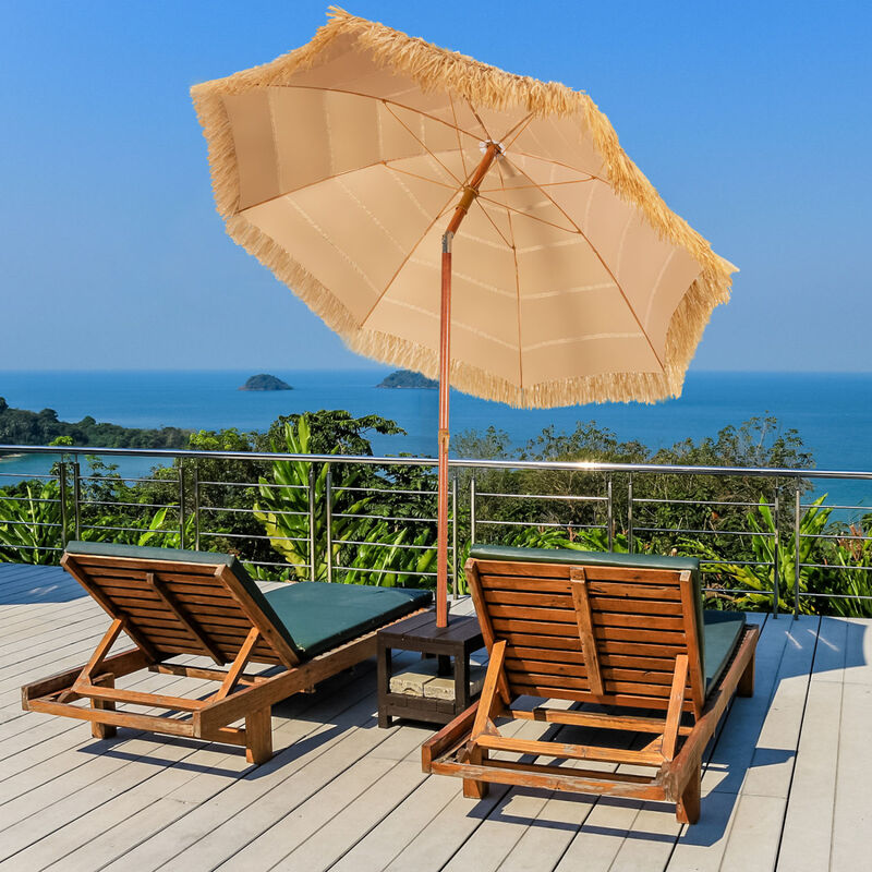 6.5 Ft Beach Umbrella Set of 2 with Adjustable Tilt Thatched Design for Garden Patio image number 3