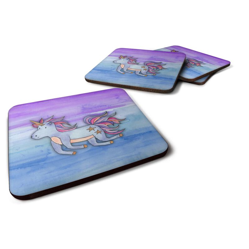 Caroline's Treasures Blue Unicorn Watercolor Decorative coasters, 3.5, Multicolor