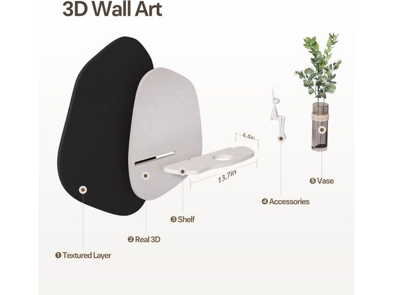 Black White Abstract Wall Art 3D Texture Decor for Living Room Bedroom Home image number 2