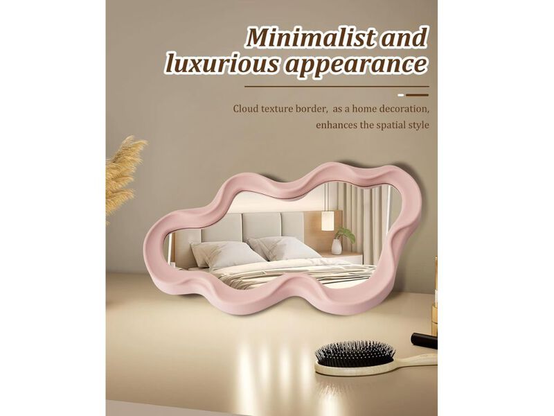 Pink Wavy Asymmetrical Wall Mirror Small Decorative Mirror for Bedroom Bathroom image number 1
