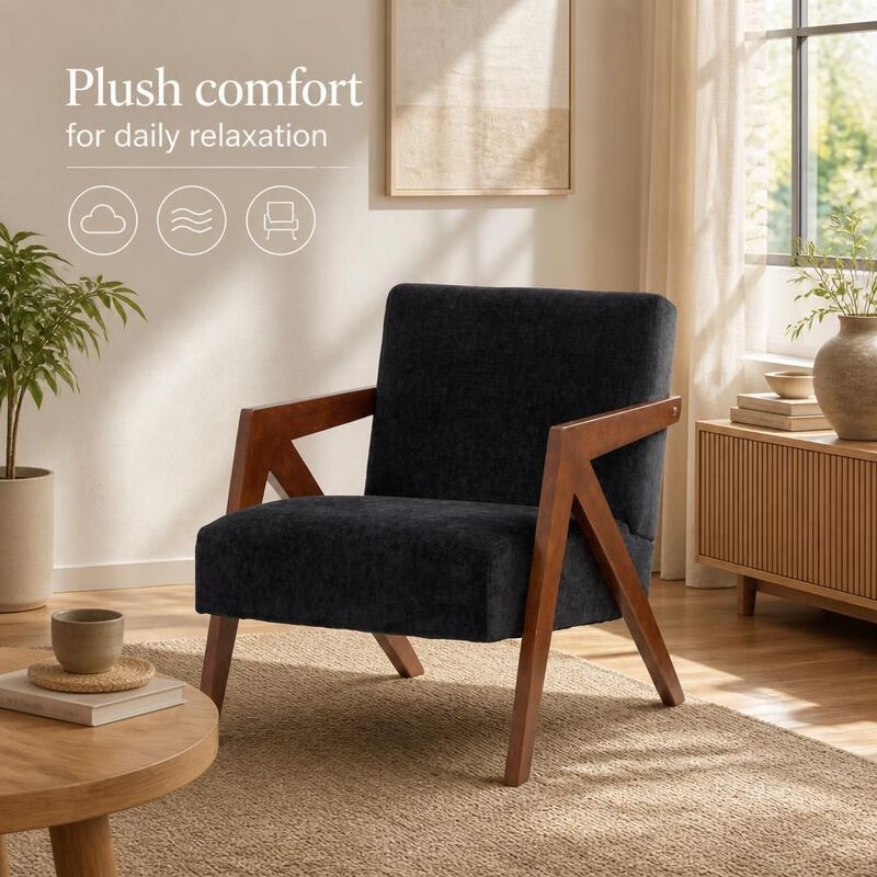GOODSILO Mid-Century Modern Upholstered Accent Armchair with Sturdy Wood Frame, Comfortable Seating for Living Room Bedroom Office image number 4