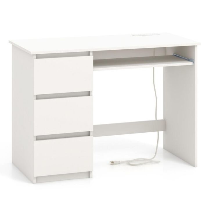 Computer Desk with Power Outlet Keyboard Tray and 3 Large Drawers