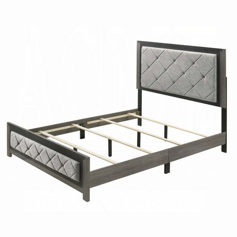 Joho King Bed with Gray Diamond Button Tufted Upholstery, Modern Gray - Benzara