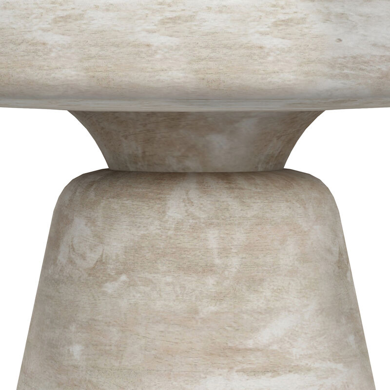 Robbie SOLID MANGO WOOD 16 inch Wide Round Contemporary Rustic Accent Table in Distressed White Wash, Fully Assembled