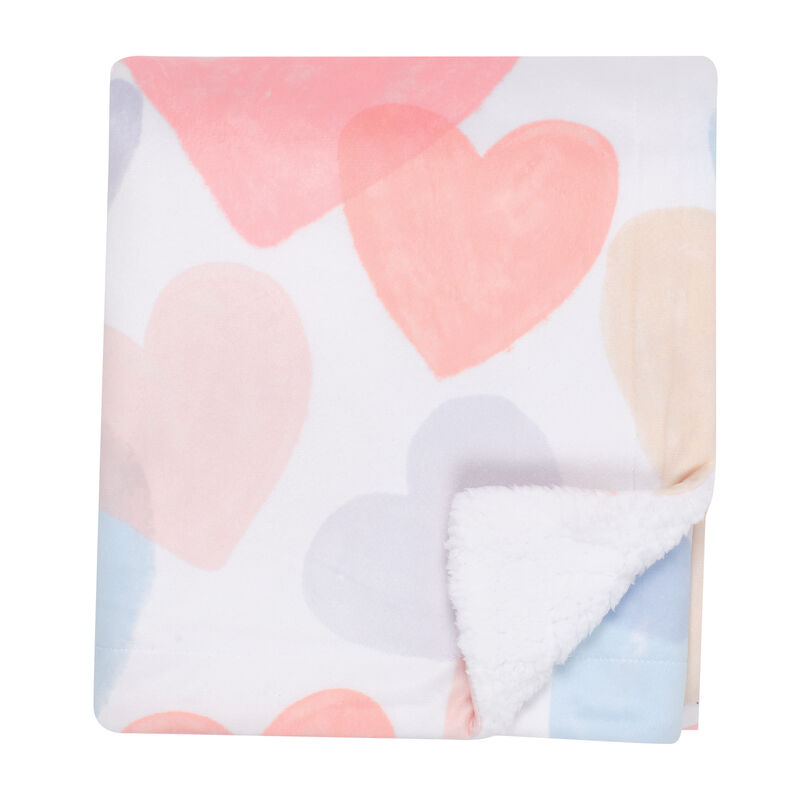 Bedtime Originals Rainbow Hearts White/Pink/Purple Soft Fleece Baby Blanket