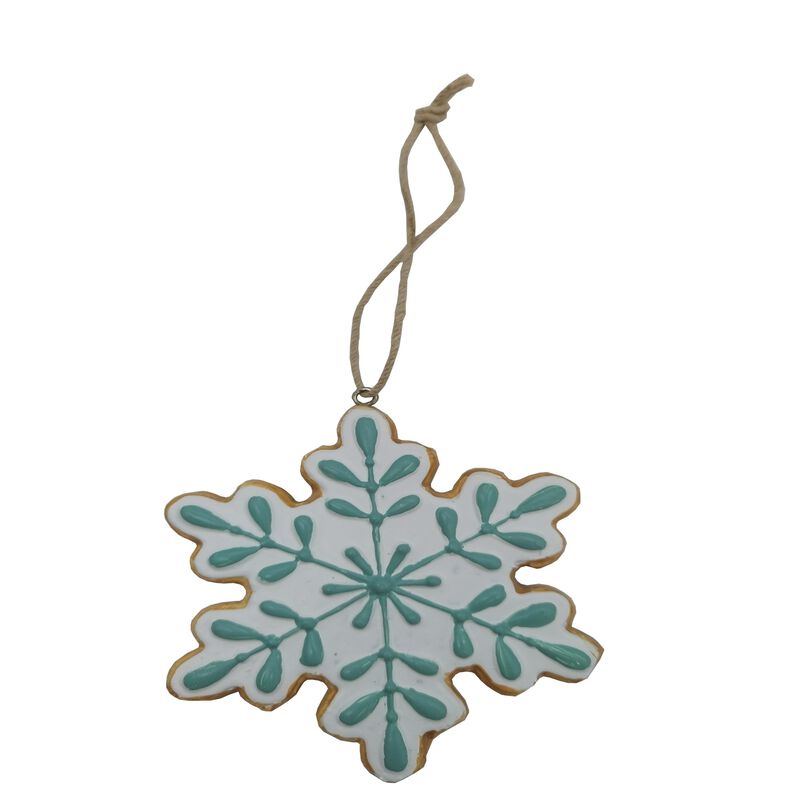 3.75" White and Green Christmas Snowflake Ornament