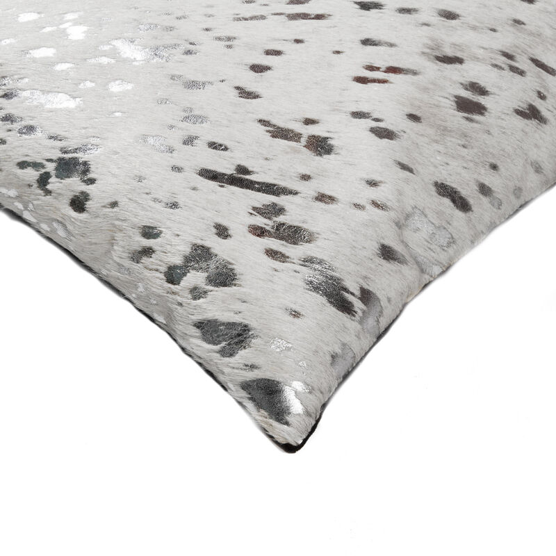 HomeRoots Set of Two 12" X 20" Gray and Silver Abstract Cowhide Lumbar Throw Pillows with Glitter image number 2