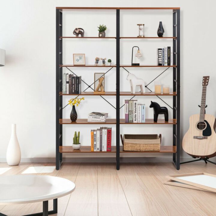 Hivago 80 Inch Freestanding Industrial Double Wide 6-Shelf Bookcase