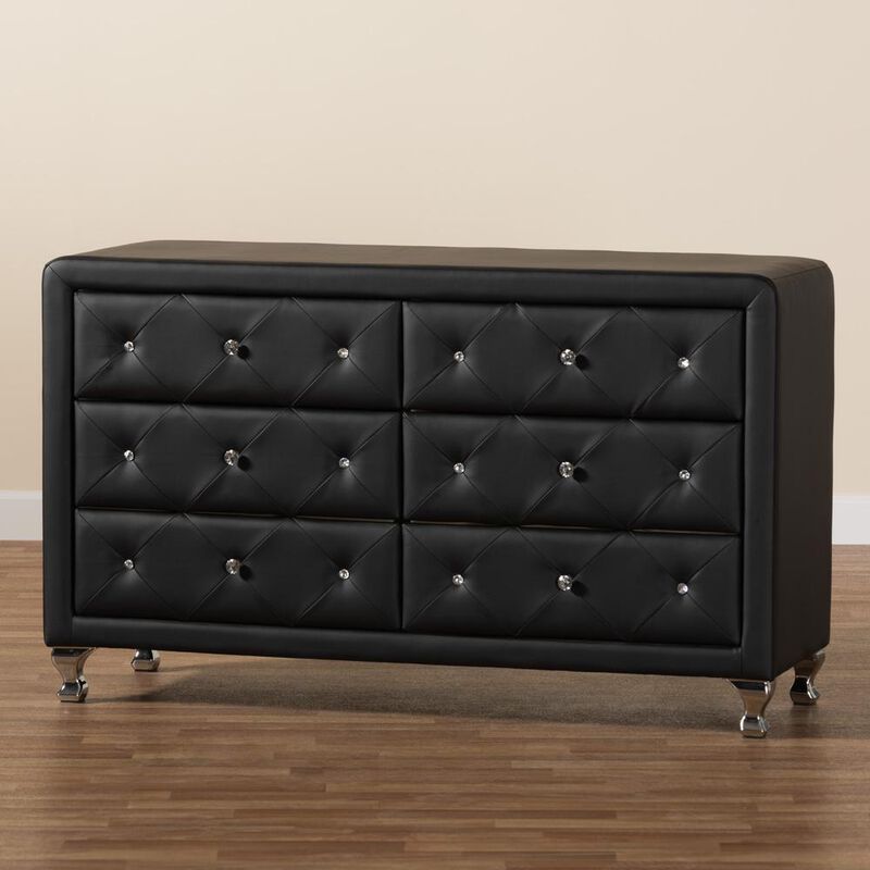 Baxton Studio Luminescence Black Faux Leather Upholstered Dresser