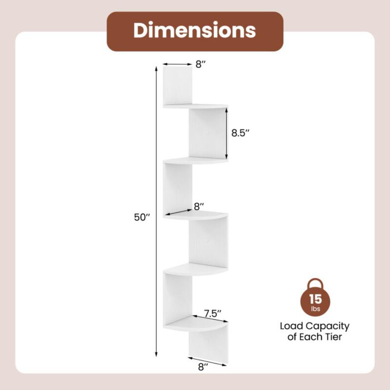 Hivvago 5-Tier Corner Shelf Floating Bookshelf Wall Mounted Storage Organizer