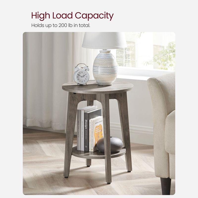 Minimalist Round End Table &ndash; Small Table with Lower Shelf for Sofa Side or Bedside Storage Needs