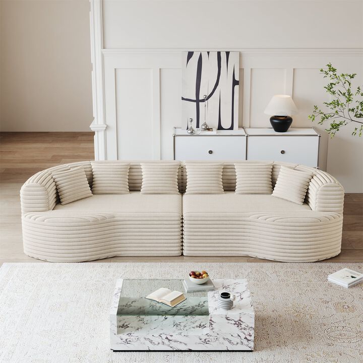 Clihome 106.3" Luxury Corduroy  Sofa 4-Seater with 6 Cushions, Curved Sectional Sofa, Black