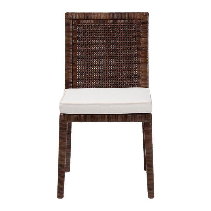 bali & pari Sofia Rattan Dining Chair with Cushion - Handwoven Wicker Side Chair with Mahogany Wood Frame, Coastal Boho Style Indoor Seating, Antique Coffee