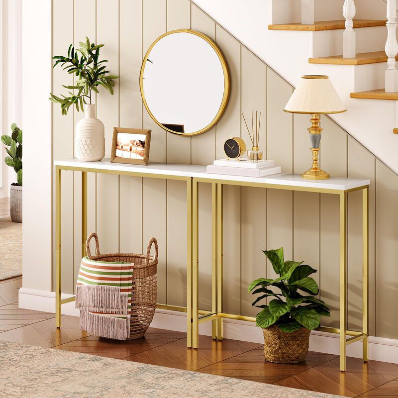 Narrow Entryway Console Table with Space-Saving Design-Gold image number 4
