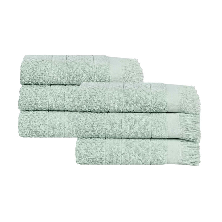 Absorbent Cotton Hand Towels Set of 6 with Geometric Jacquard Design