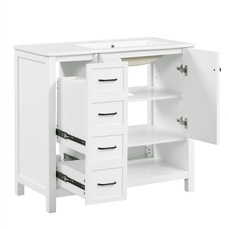 Whisen Bathroom Vanity with Sink, Freestanding Vanity with Drawers, cabinet and Open shelf - Black