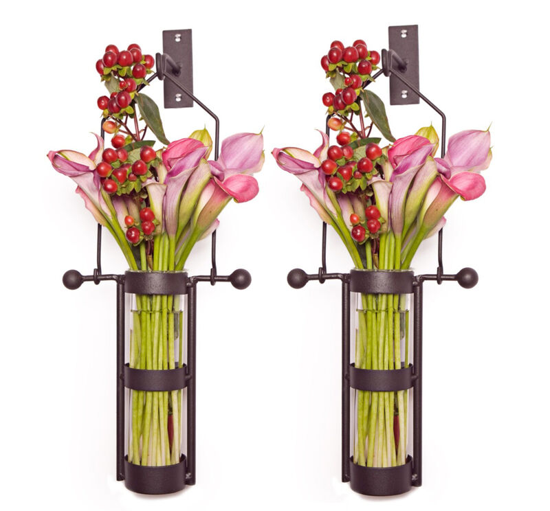 Wall Mount Hanging Glass Cylinder Vase Set with Metal Cradle and Hook