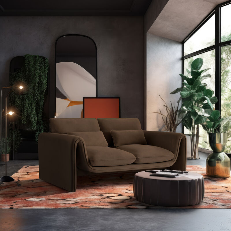 Meridian Furniture Sloan Brown Velvet Fabric Loveseat image number 1