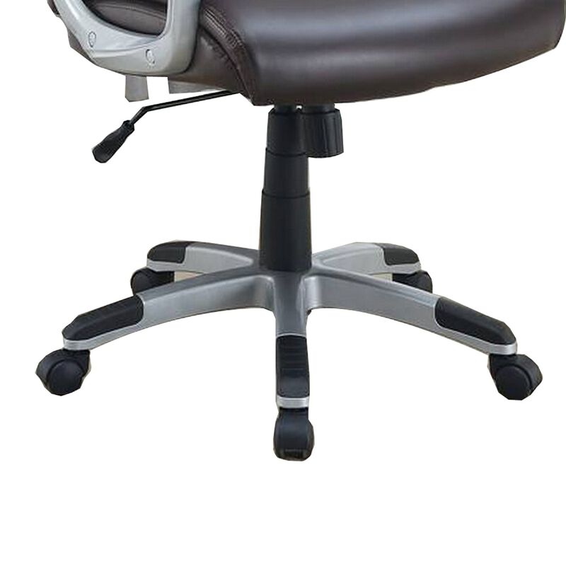 Office Chair with Adjustable Height and Casters, Brown and Silver-Benzara