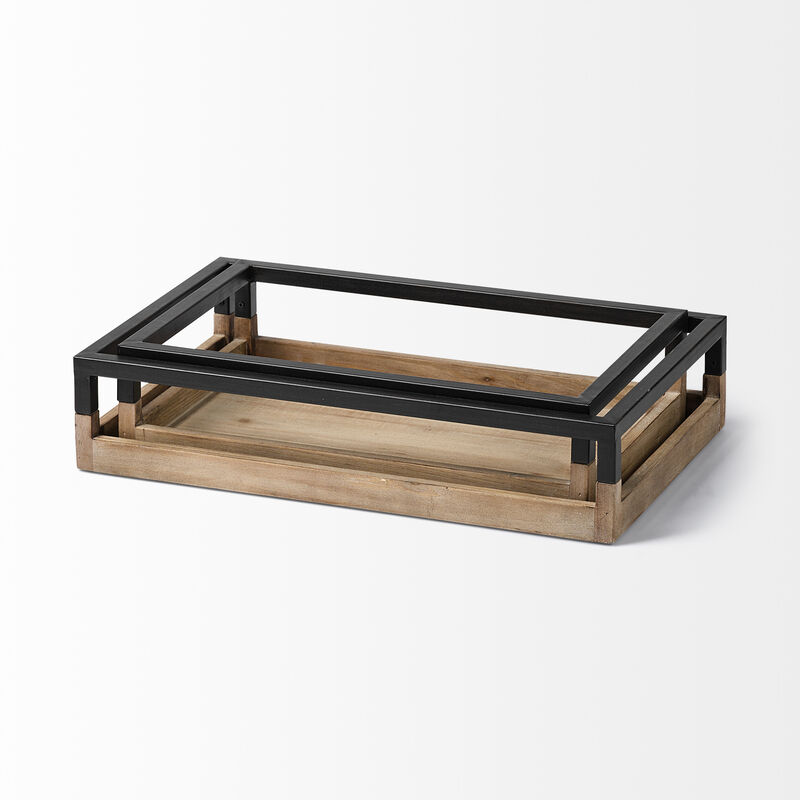 Set of 2 Wood Trays with Handles – Sturdy Serving Trays for Indoor, Outdoor, and Entertaining Use